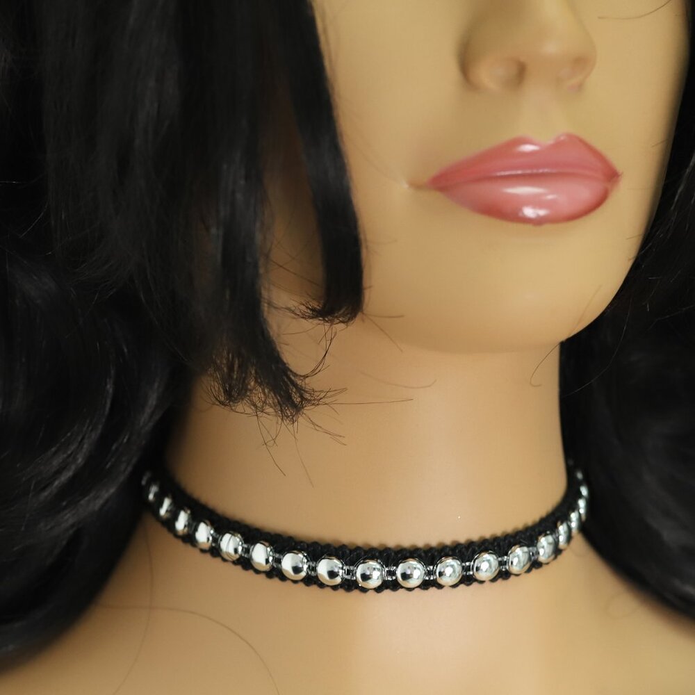 Black Lace Gothic Choker Adjustable black with Silver tone design cups